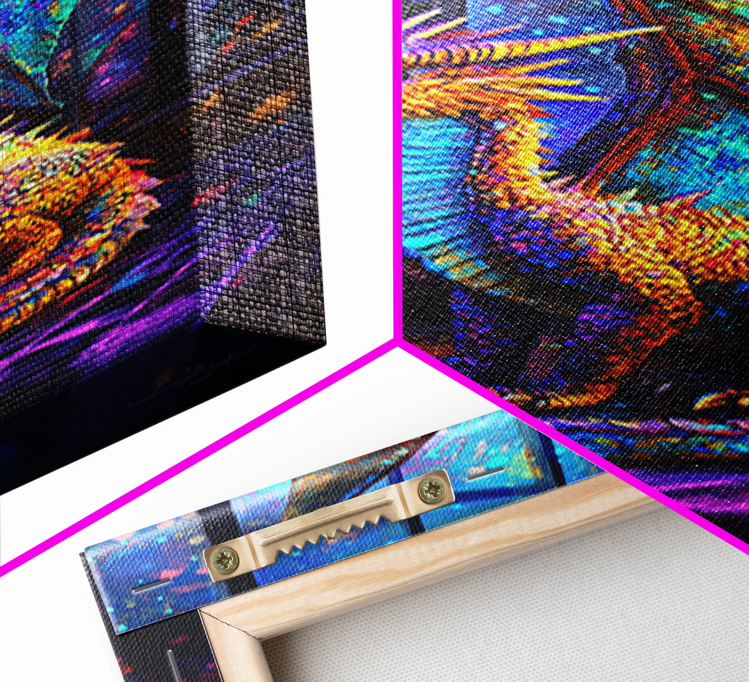 Iridescent Baby Dragon On Windowsill Wall Art, Fantasy Art, Whimsical Decor, Kids Room Art, Dragon Gift, Framed Canvas Print