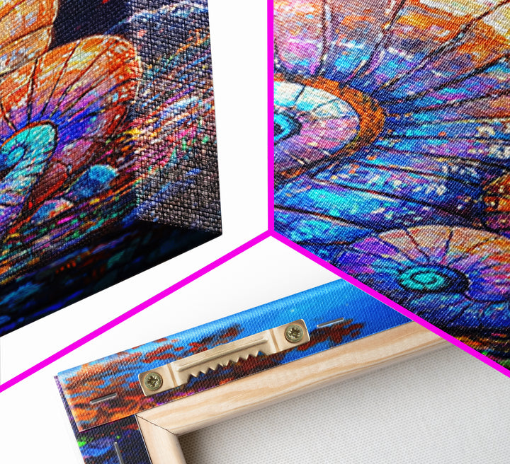Glowing Nautilus Shells By Twilight Lake Framed Canvas Print, Coastal Wall Art, Seashell Decor, Beach House Gift, Ocean Wall Decor