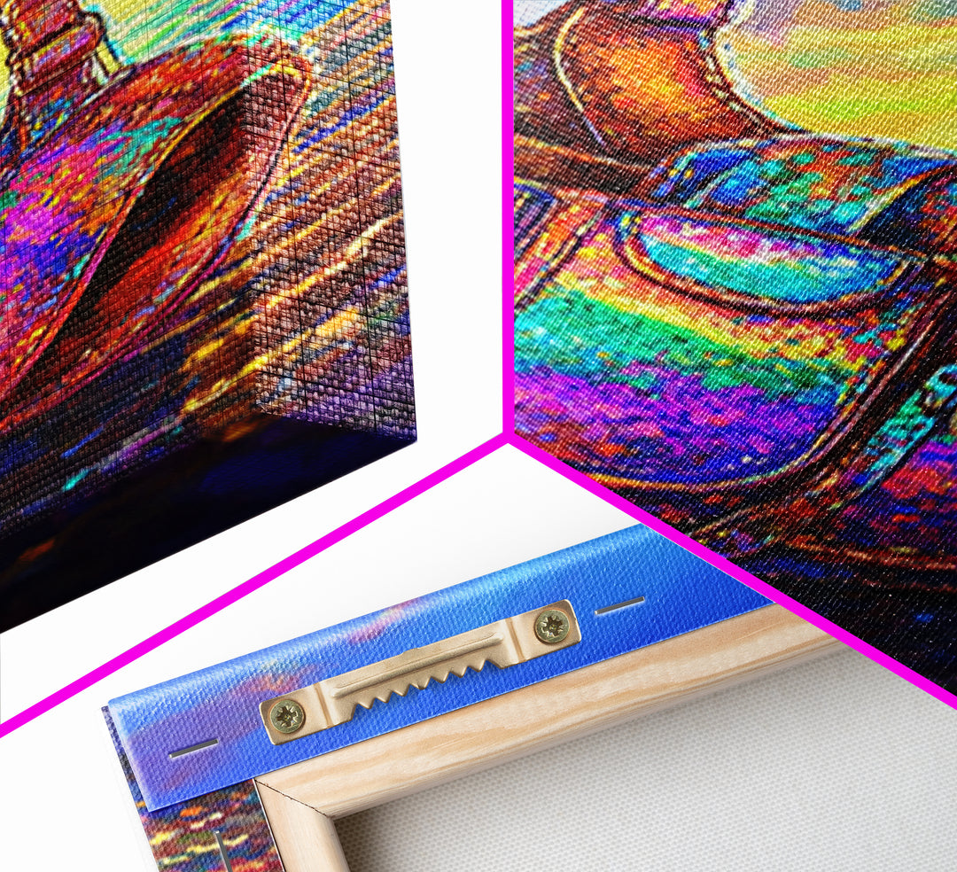 Iridescent Headphones On Sunset Beach Canvas Print, Music Studio Wall Art, Ocean Decor, Gamer Room Decor, Gift For Him, Art Gift