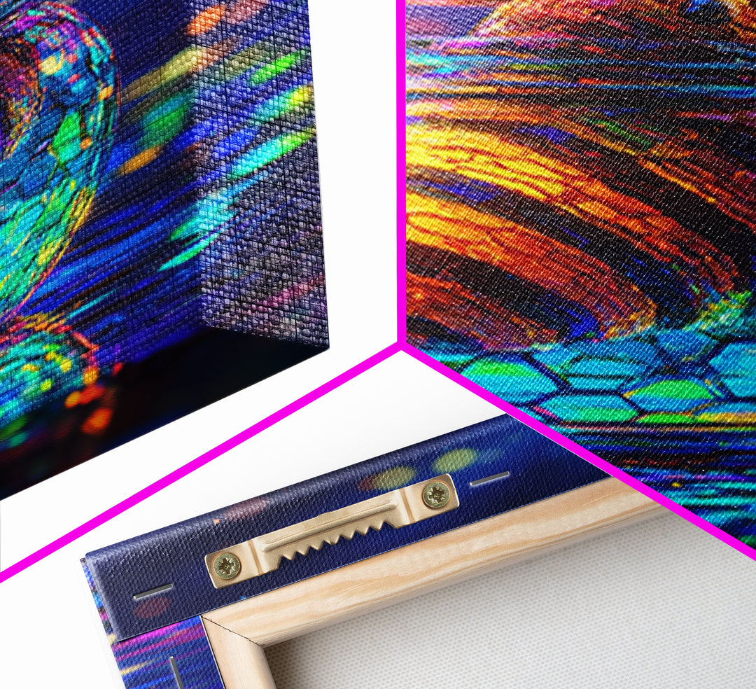 Glowing Honey Bee In Glass Jar Framed Canvas Print, Whimsical Animal Wall Art, Nature Home Decor, Bee Lover Gift For Her