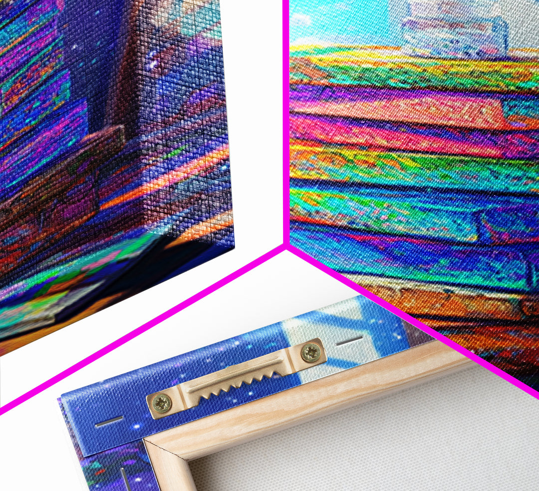 Rainbow Stack Of Books By Sunny Window Canvas Print, Cozy Bookstore Wall Art For Library Decor And Reading Nook Home Decor Gift