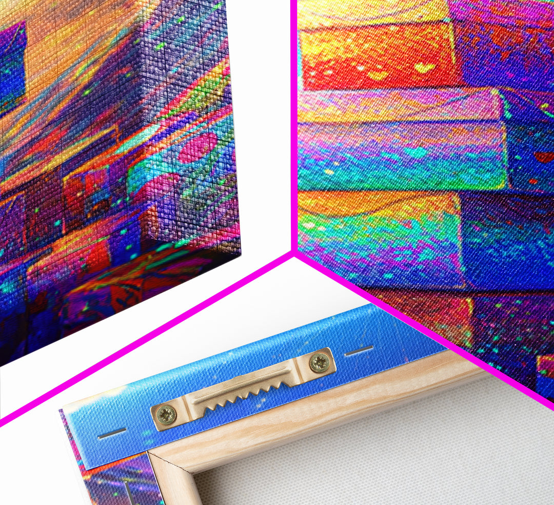 Sparkling Rainbow Gift Boxes In Mountain Sky Canvas Print, Whimsical Wall Art For Kids Room Nursery Decor And Birthday Gift