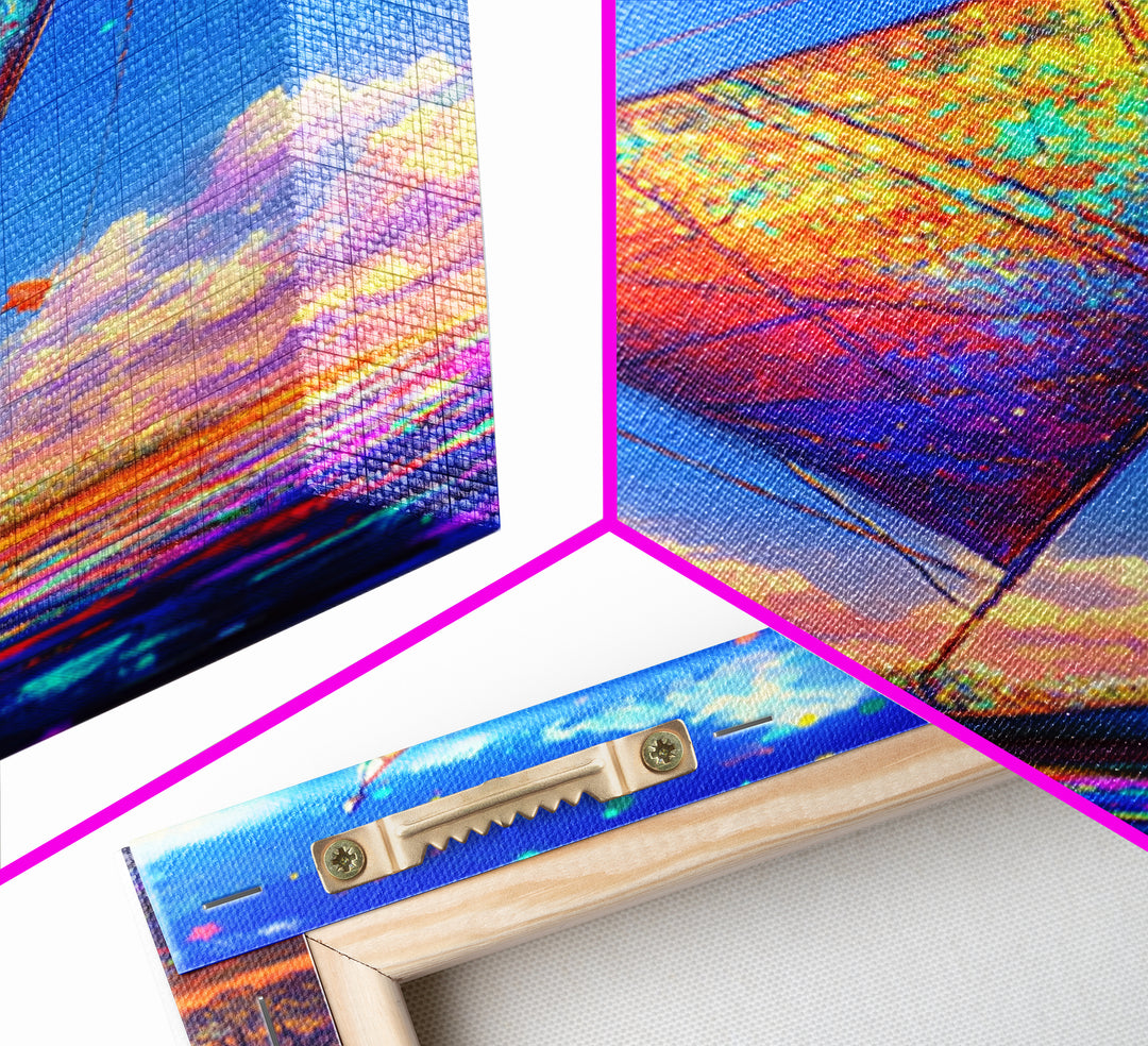 Rainbow Sailboat On Sparkling Water Wall Art, Coastal Canvas Print, Nautical Decor, Ocean Art, Beach House Gift, Home Decor