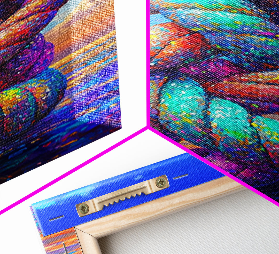 Rainbow Twisted Knot Sculpture In Ocean Framed Canvas Print, Colorful Abstract Art, Modern Wall Art, Statement Home Decor