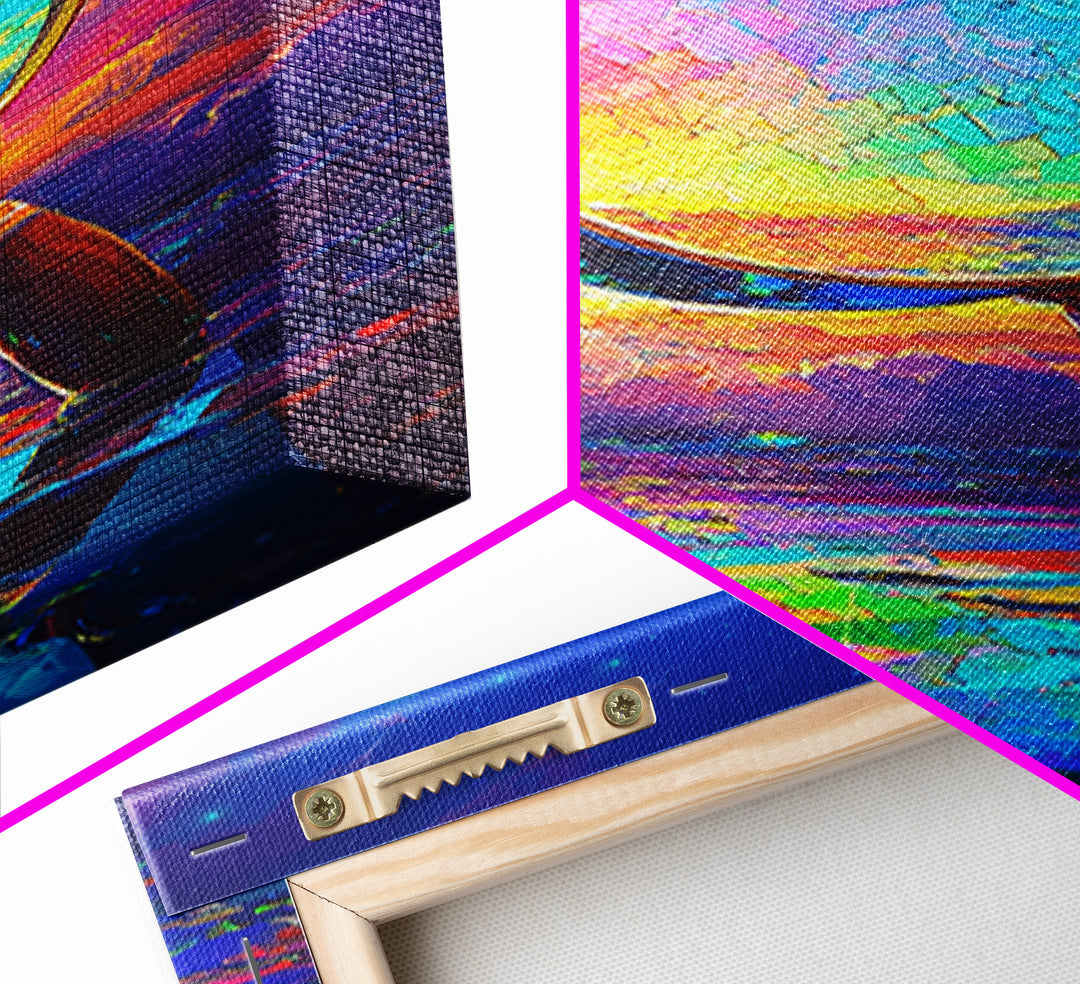 Rainbow Magnifying Glass At Sunset Canvas Print, Surreal Ocean Wall Art, Coastal Seascape Decor, Unique Office Art Gift For Him