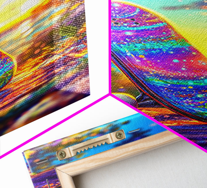 Rainbow Glitter Skateboard At Golden Sunset Wall Art, Canvas Print, Colorful Teen Room Decor, Skateboard Poster, Unique Gift