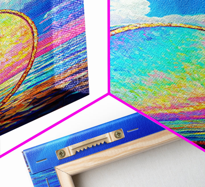 Iridescent Ocean Drum Under Blue Sky Canvas Print, Coastal Wall Art, Music Room Decor, Seascape Art Print, Colorful Gift