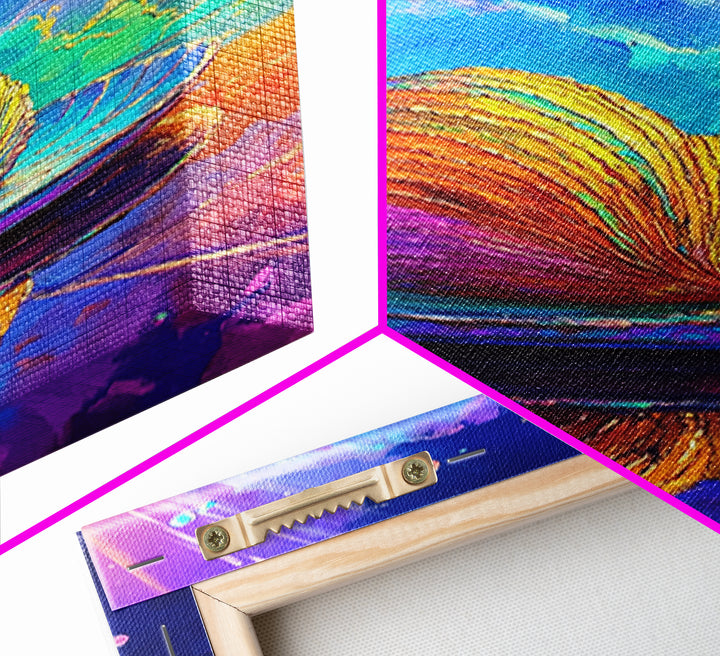 Rainbow Seashell On Reflective Plate Wall Art, Coastal Canvas Print, Ocean Decor, Beach House Gift, Colorful Seascape Art