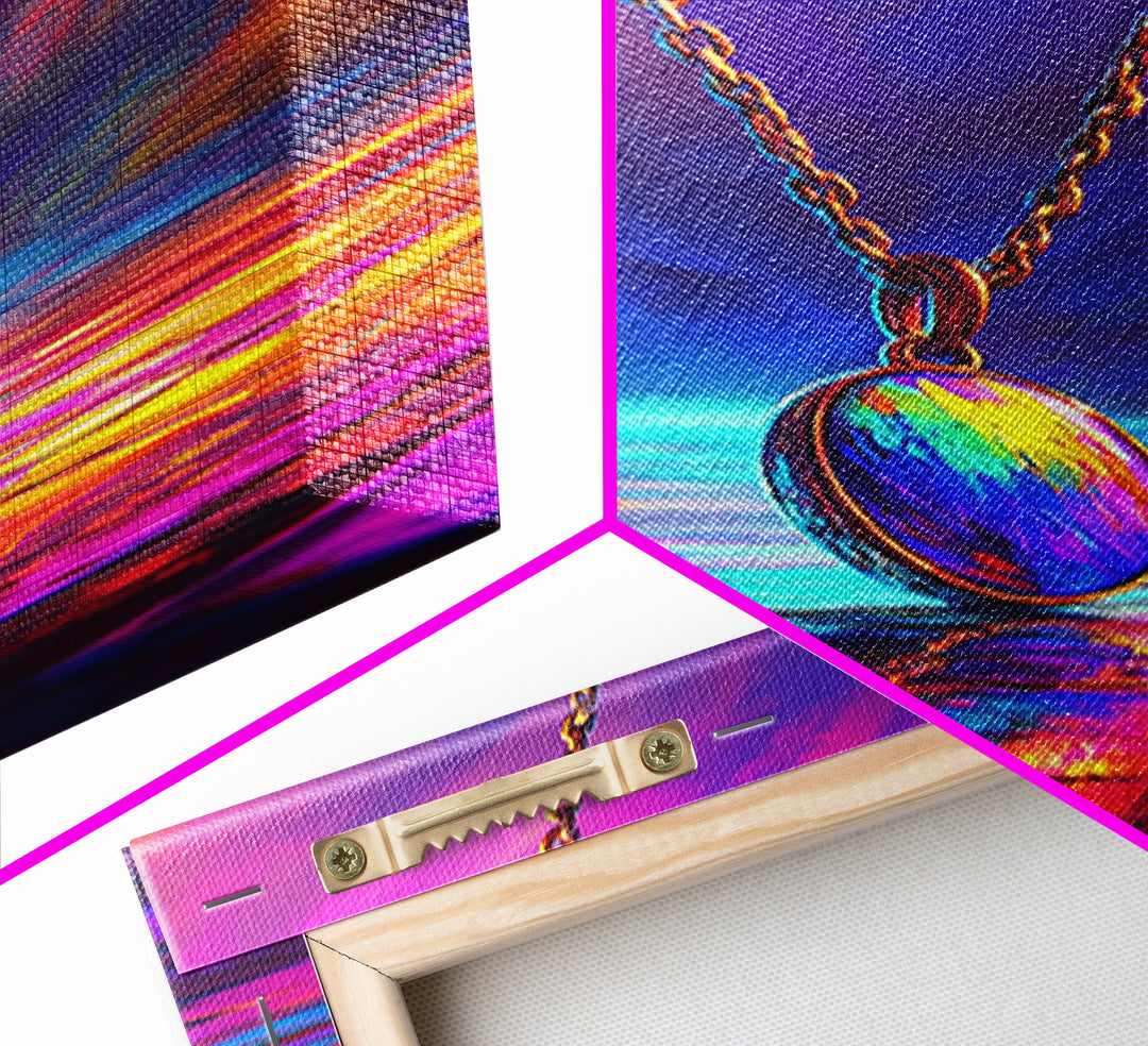 Rainbow Pendant Necklace Over Sunset Sea Framed Canvas Print, Colorful Wall Art, Jewelry Lover Gift, Romantic Ocean Decor