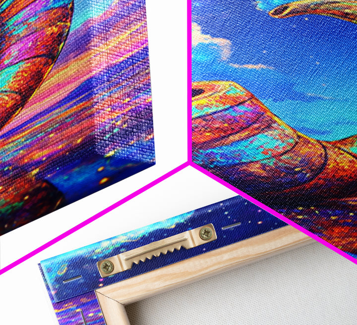 Cosmic Rainbow Smoking Pipe Framed Canvas Print, Surreal Wall Art, Psychedelic Space Decor, Colorful Statement Wall Art