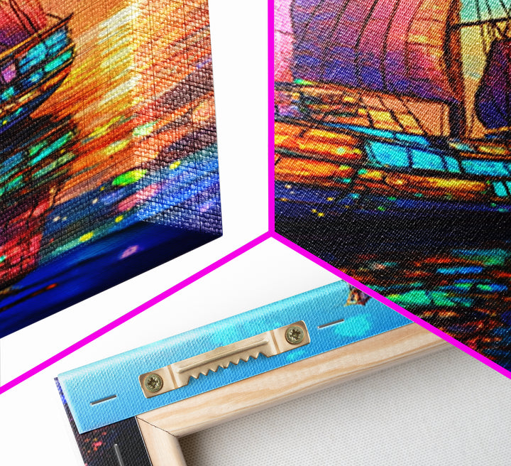 Stained Glass Sailboat At Sunset Canvas Print, Coastal Wall Art, Nautical Decor, Ocean Seascape Living Room Wall Art, Beach House Decor