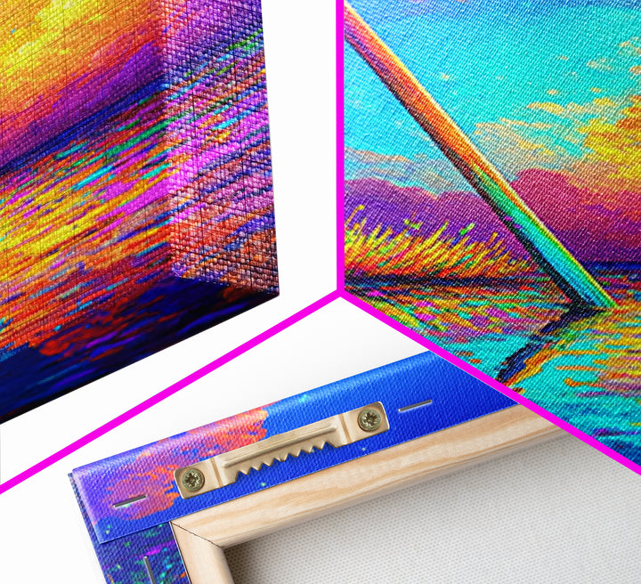 Glowing Rainbow Squeegee In Water Canvas Print, Surreal Wall Art, Dopamine Decor, Colorful Abstract Landscape, Statement Wall Art
