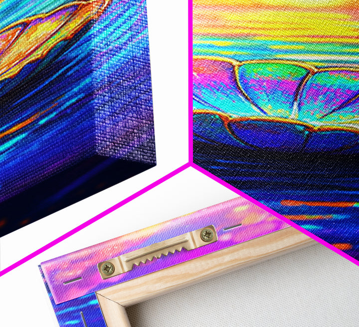 Iridescent Shell Bowl At Ocean Sunset Wall Art, Coastal Decor, Beach House Art, Colorful Seascape Canvas Print, Living Room Wall Art