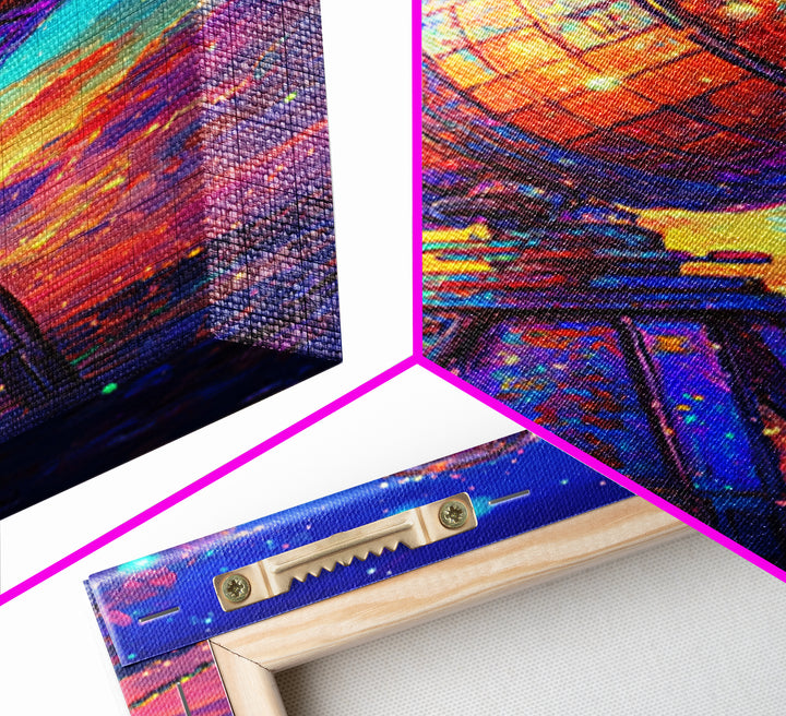 Rainbow Telescope Under Starry Sunset Sky Canvas Print, Astronomy Wall Art, Space Decor, Celestial Art, Gift For Him, Sci Fi Art