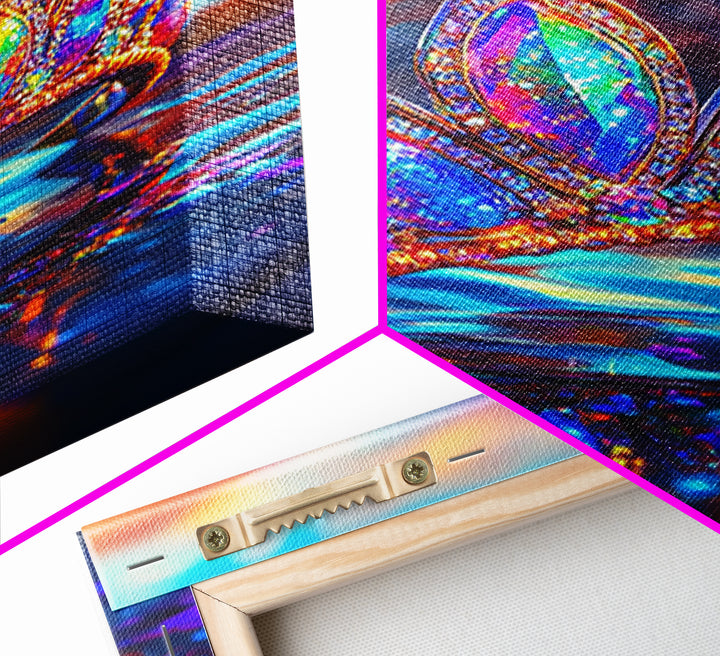 Sparkling Rainbow Tiara Crown On Water Canvas Print, Princess Wall Art, Girly Room Decor, Maximalist Wall Decor Gift For Her