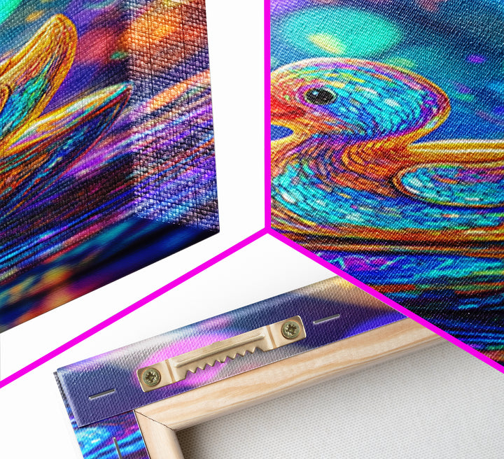 Glowing Rainbow Rubber Duck Canvas Print, Whimsical Animal Wall Art, Cute Bathroom Decor For Kids Room And Nursery Gift