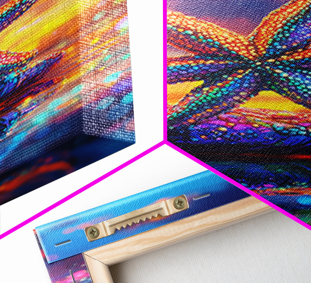 Beaded Rainbow Starfish On Shell At Sunset Canvas Print, Coastal Wall Art, Ocean Decor, Beach House Art, Gift For Her, Summer Decor