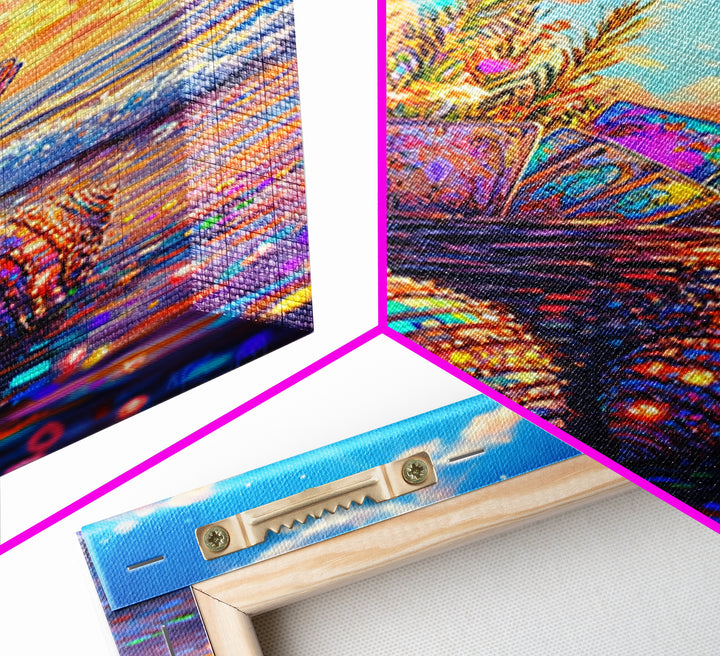 Seashell Basket With Tarot Cards At Sunset Framed Canvas Print, Coastal Wall Art, Beach House Decor, Boho Gift For Her Art