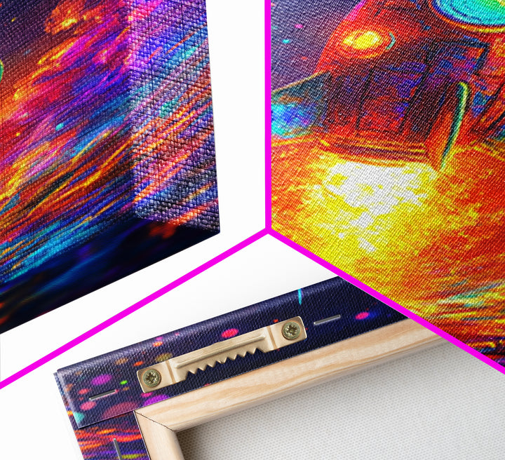 Neon Rocket Launch Over Ocean Wall Art, Colorful Space Decor, Sci Fi Art Print, Futuristic Nursery And Kids Game Room Gift