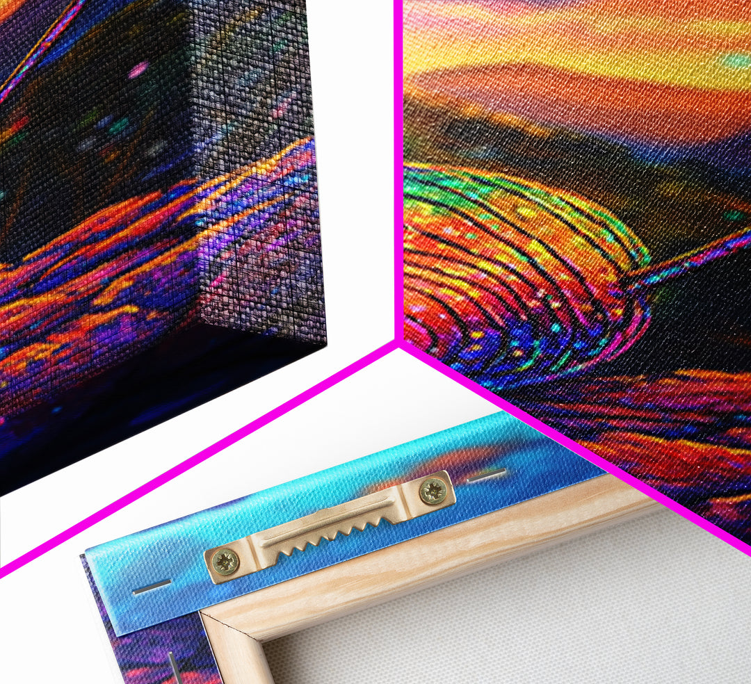 Rainbow Snail On Mountain Stone Canvas Print, Whimsical Animal Art, Colorful Nature Decor, Fantasy Living Room Wall Art Gift