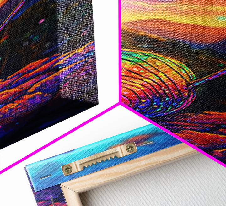Rainbow Snail On Mountain Stone Canvas Print, Whimsical Animal Art, Colorful Nature Decor, Fantasy Living Room Wall Art Gift