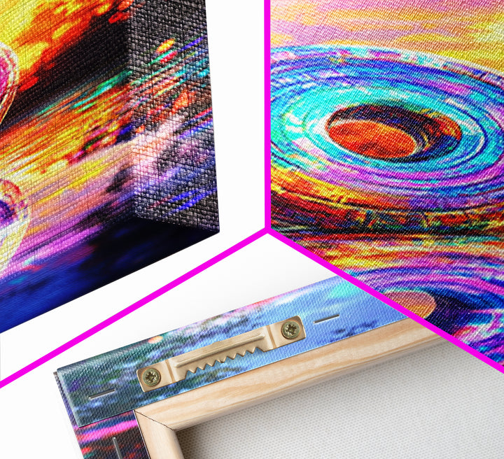 Iridescent Rainbow Ring At Sunset Framed Canvas Print, Colorful Wall Art, Abstract Landscape, Living Room Modern Home Decor Gift