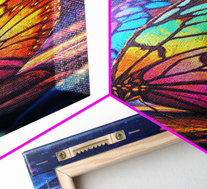 Stained Glass Rainbow Butterfly Canvas Print, Colorful Wall Art, Whimsical Animal Art, Nature Inspired Home Decor Unique Gift