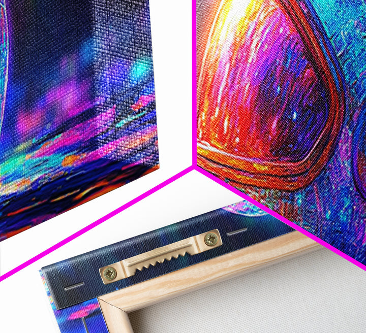 Neon Astronaut Helmet On Cosmic Rain Canvas Print, Futuristic Space Wall Art, Sci Fi Decor, Gamer Room Decor, Gift For Him