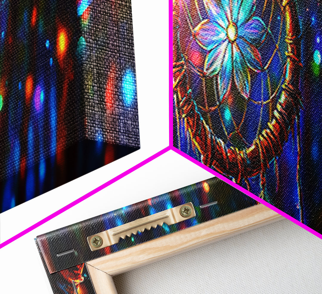 Glowing Dreamcatcher In Enchanted Forest Framed Canvas Print, Boho Wall Art, Spiritual Decor, Mystical Wall Decor Gift For Her