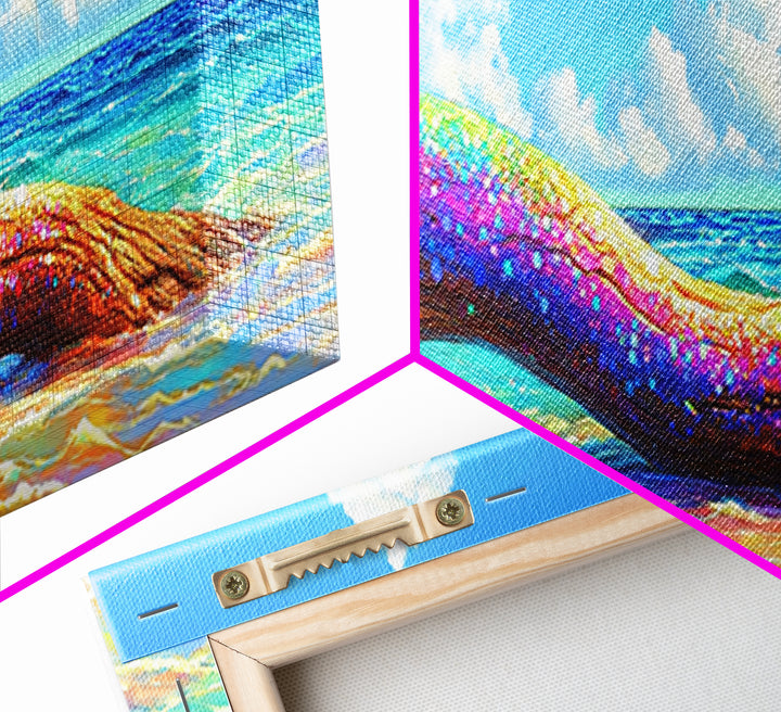 Rainbow Driftwood On Turquoise Beach Canvas Print, Coastal Wall Art, Beach House Decor, Ocean Wall Decor, Tropical Home Decor