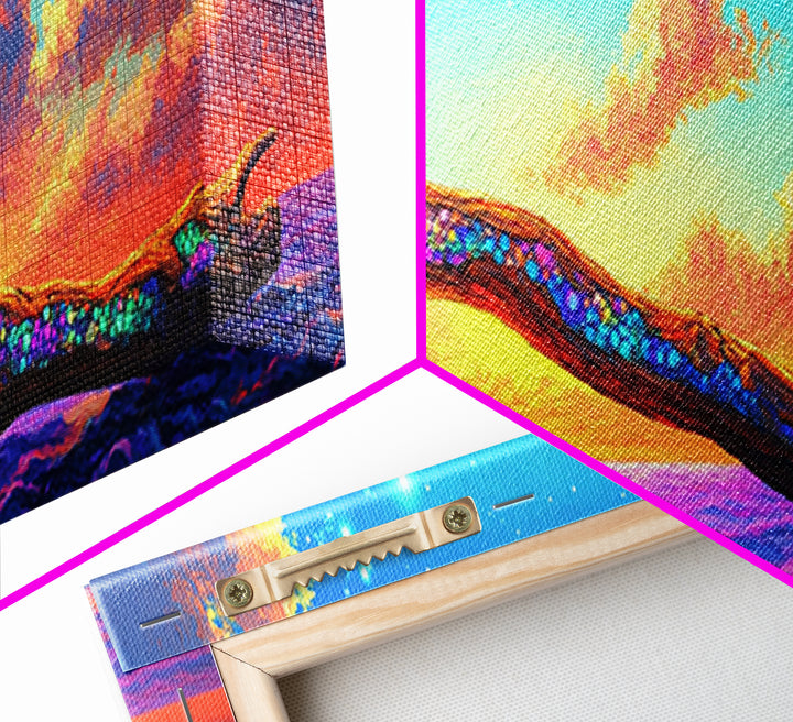 Glittering Branch Over Sunset Ocean Framed Canvas Print, Coastal Wall Art, Seascape Art, Beach House Decor, Summer Vibes