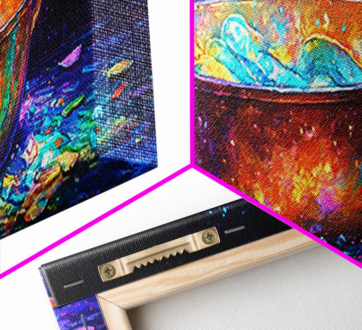 Glowing Copper Pan With Shimmering Water Canvas Print, Kitchen Wall Art, Rustic Kitchen Decor, Foodie Gift, Dining Room Prints