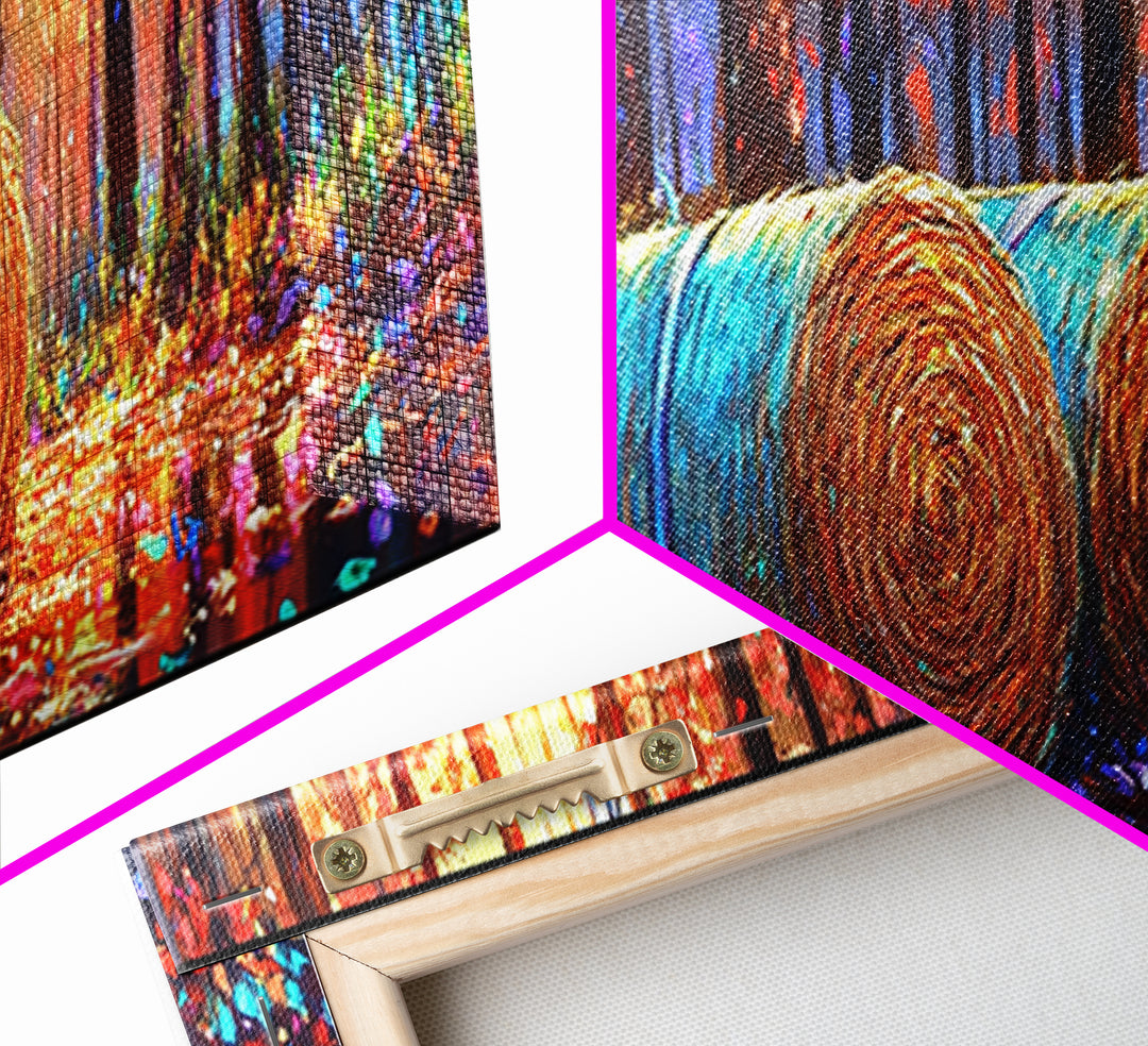 Golden Hay Bales In Autumn Forest Wall Art, Rustic Farmhouse Decor, Landscape Art Print, Country Home Decor, Cabin Wall Art