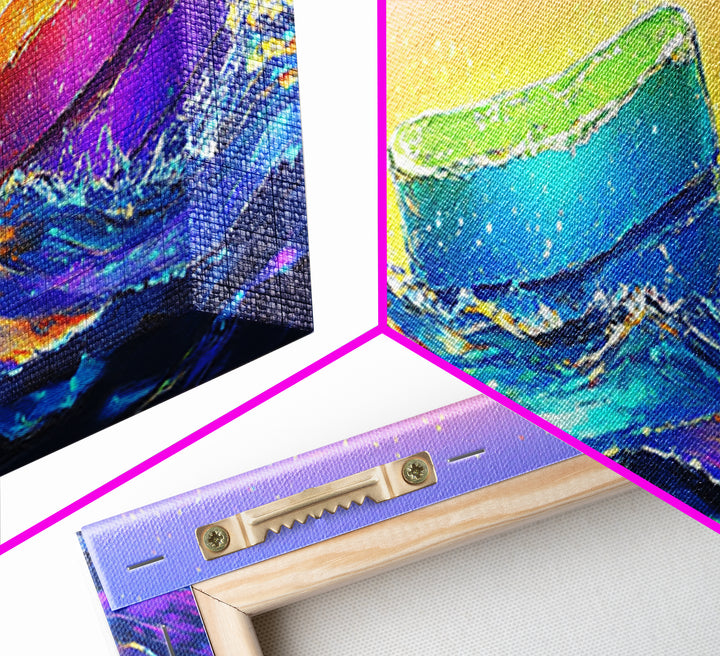 Rainbow Buoys In Ocean Waves Canvas Print, Coastal Wall Art, Colorful Beach House Decor, Modern Summer Living Room Wall Art