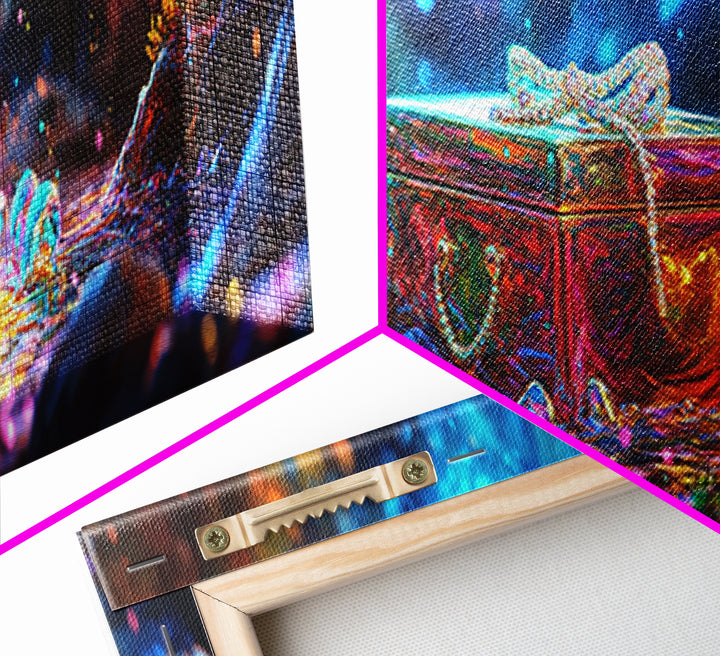 Glass Treasure Box In Magical Stream Framed Canvas Print, Fantasy Wall Art, Nature Inspired Art, Whimsical Home Decor, Gift