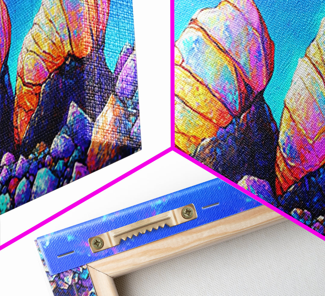 Iridescent Hermit Crabs On Pebble Shore Canvas Print, Coastal Wall Art, Beach House Decor, Ocean Art, Nautical Decor, Gift