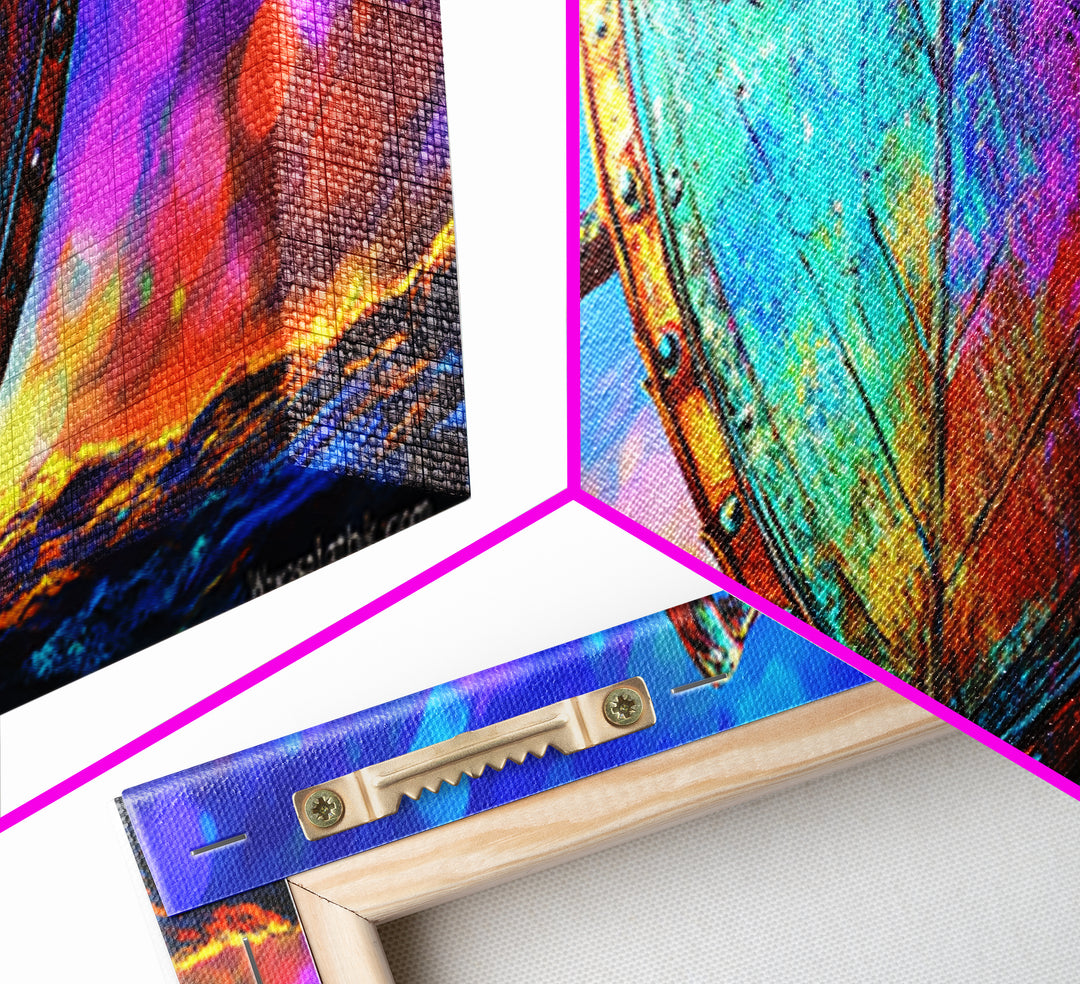 Iridescent Viking Shield And Spear Canvas Print, Fantasy Wall Art, Norse Decor, Medieval Warrior Gift For Him, Game Room Decor