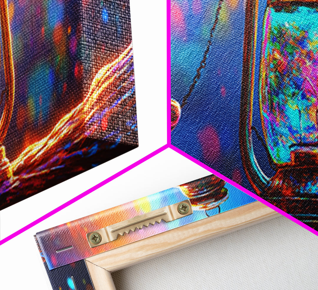 Glowing Jar Lantern With Rope Framed Canvas Print, Colorful Rustic Wall Art, Coastal Cabin Decor, Unique Housewarming Gift