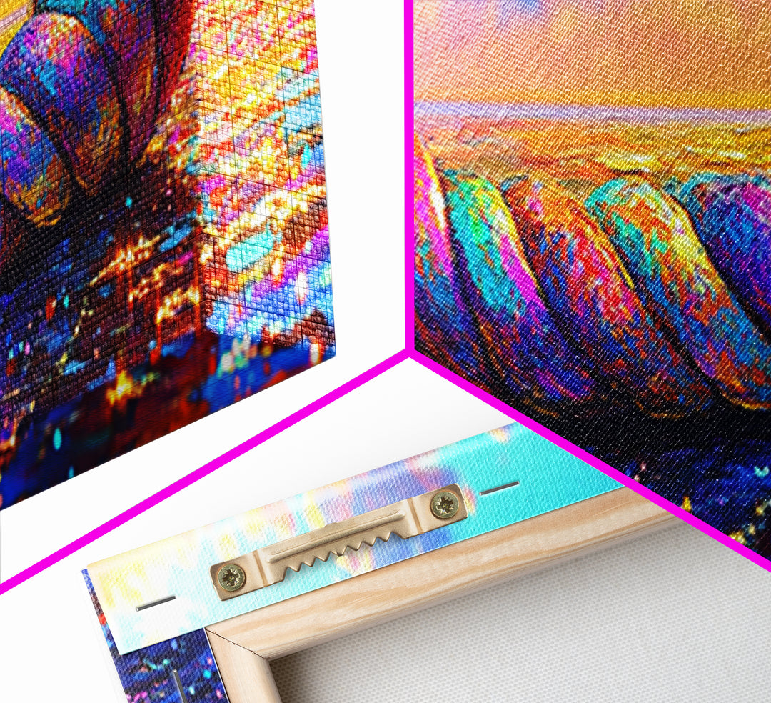 Rainbow Nautical Rope At Sunset Wall Art, Coastal Beach House Decor, Ocean Canvas Print, Tropical Seascape Art Gift For Her
