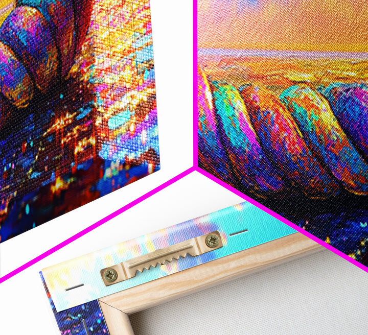 Rainbow Nautical Rope At Sunset Wall Art, Coastal Beach House Decor, Ocean Canvas Print, Tropical Seascape Art Gift For Her