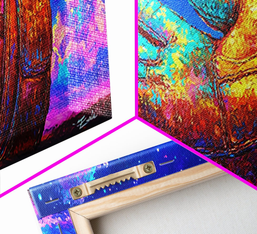 Surreal Leather Glove Floating In Starry Sky Canvas Print, Whimsical Fantasy Wall Art, Colorful Dream Decor, Unique Gift