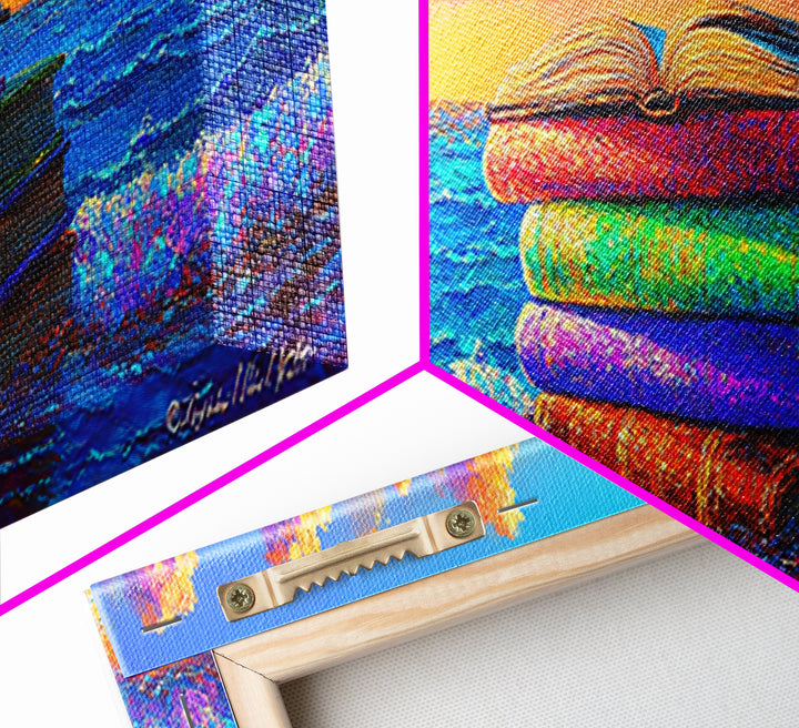 Stacked Beach Towels Beside Turquoise Waves Canvas Print, Coastal Wall Art, Beach House Decor, Summer Wall Decor, Gift For Her