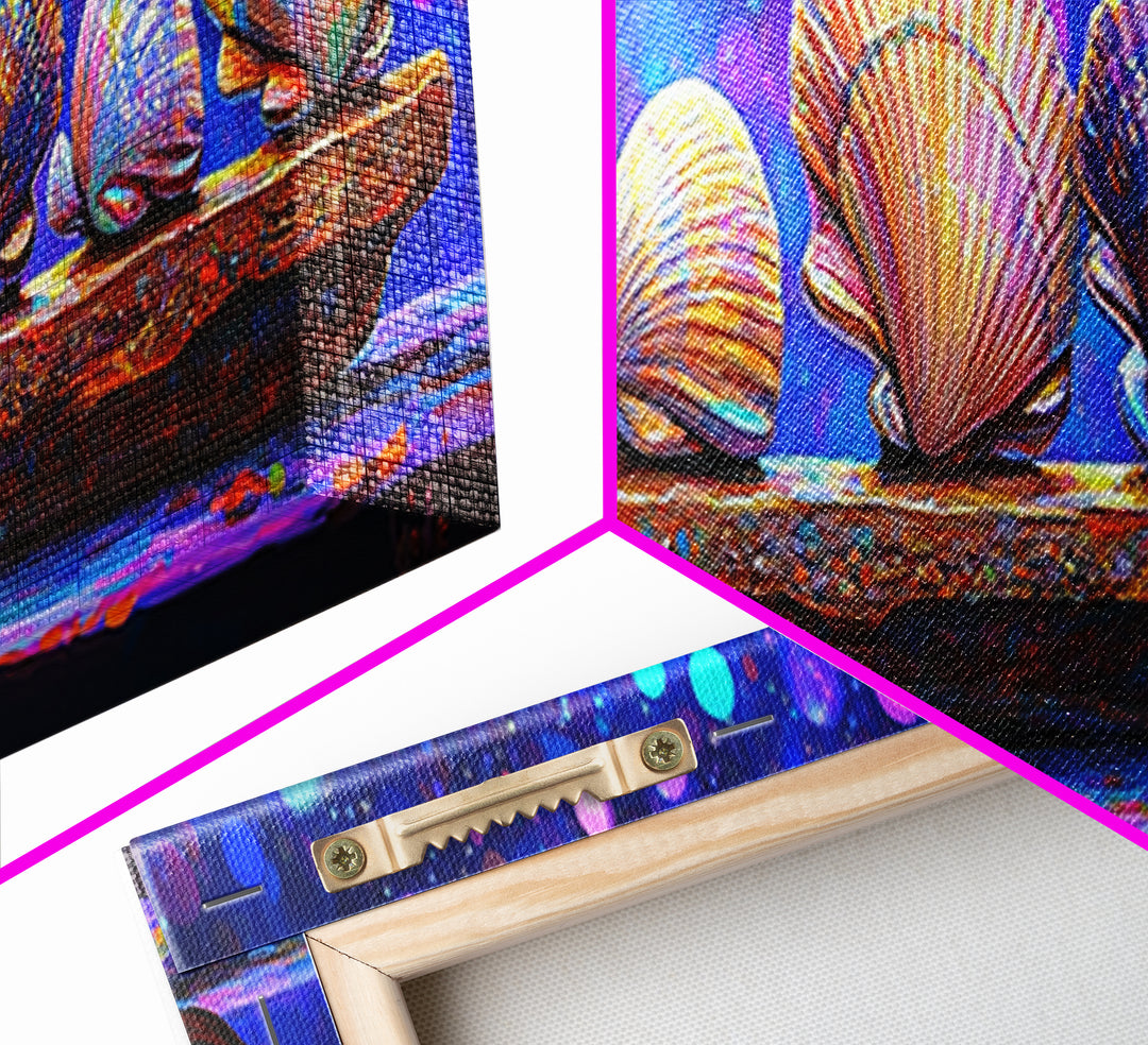 Rainbow Seashells On Driftwood Wall Art, Coastal Decor, Ocean Wall Art Print, Beach House Gallery Wall Gift Idea For Her