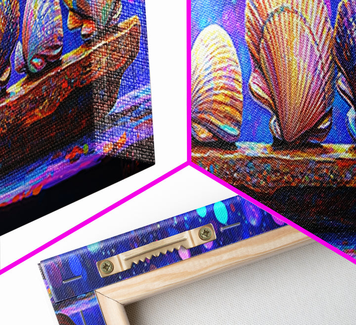 Rainbow Seashells On Driftwood Wall Art, Coastal Decor, Ocean Wall Art Print, Beach House Gallery Wall Gift Idea For Her