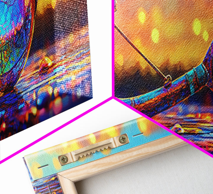 Iridescent Antique Key And Jewel Egg Wall Art, Fantasy Coastal Canvas Print For Mystical Beach House Decor And Unique Gift