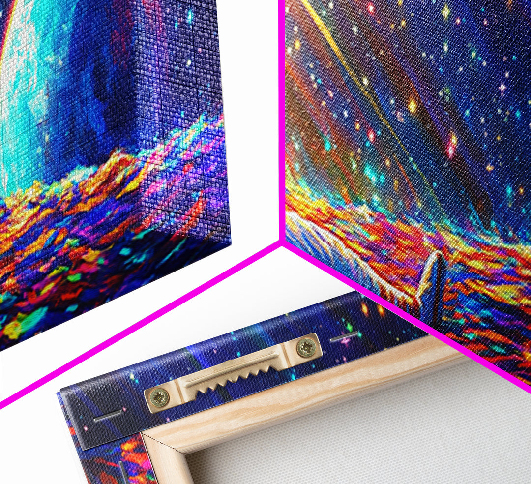 Astronaut Resting On Rainbow Planet Wall Art, Sci Fi Space Canvas Print For Gaming Room Decor And Modern Futuristic Home Decor