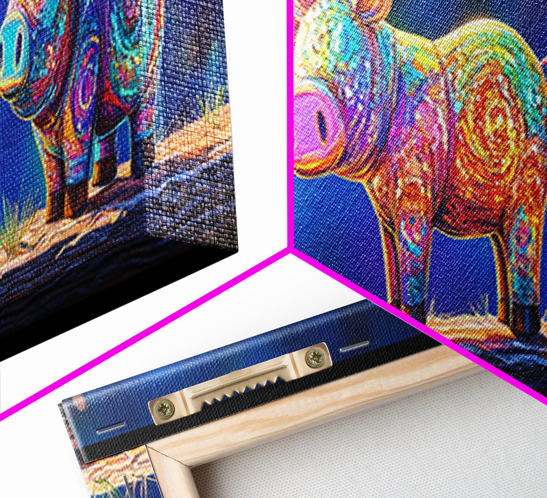 Three Rainbow Farm Animal Figures Wall Art, Colorful Animal Nursery Art, Whimsical Farmhouse Decor, Kids Room Canvas Print