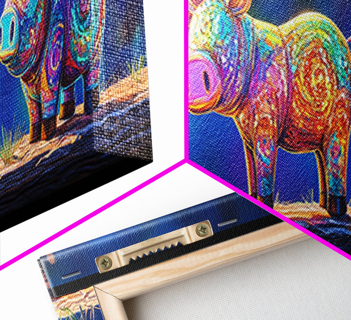 Three Rainbow Farm Animal Figures Wall Art, Colorful Animal Nursery Art, Whimsical Farmhouse Decor, Kids Room Canvas Print