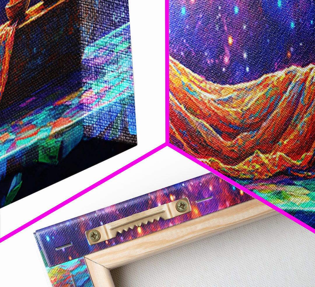 Dreamy Draped Bed Under Starry Sky Wall Art, Celestial Wall Art, Surreal Art, Whimsical Decor, Bedroom Wall Art, Modern Home Decor