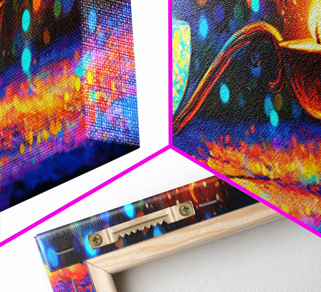Ornate Rainbow Oil Lamp With Flame Framed Canvas Print, Spiritual Wall Art, Meditation Decor, Boho Home Decor Gift, Zen Wall Decor